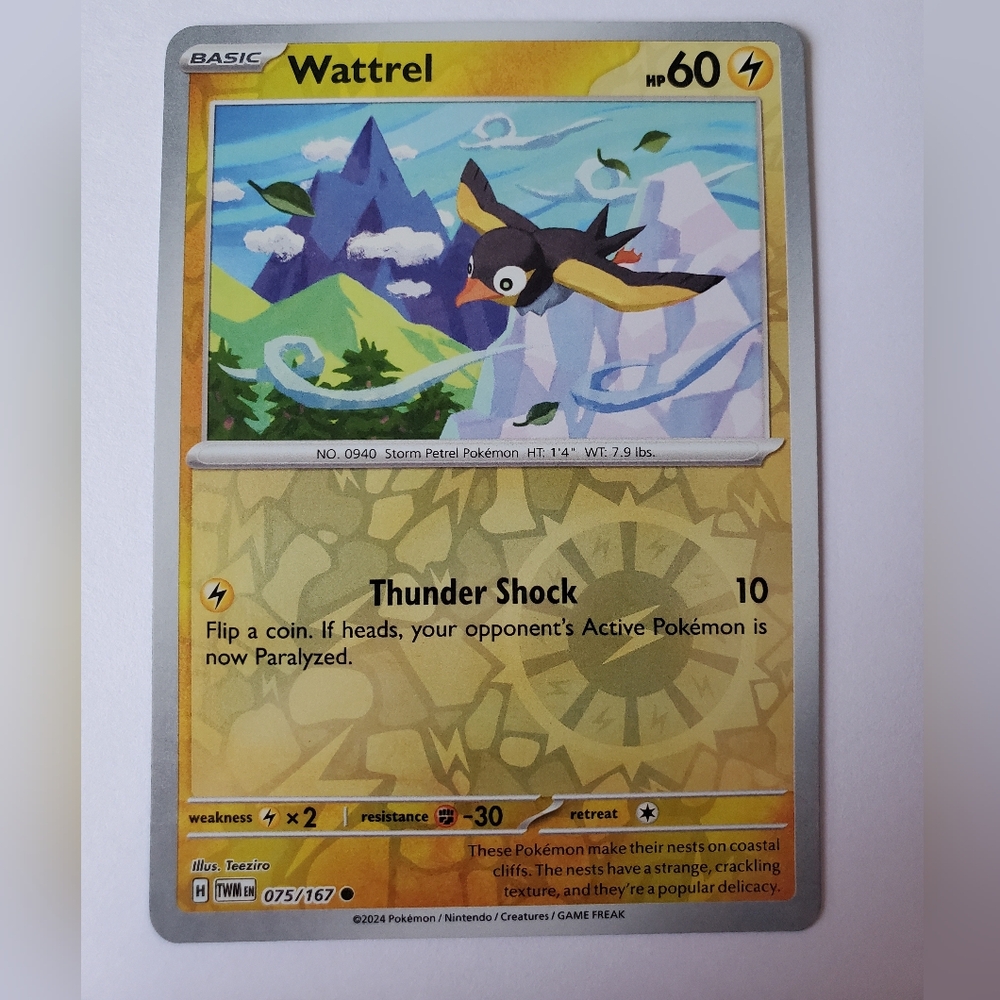 🔵 Wattrel 75/167 | Twilight Masquerade | Reverse Holo Common | NM | Pokemon TCG